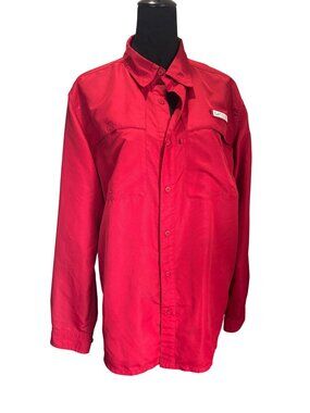 Realtree Fishing Shirt Mens Large Red Button Up Long Sleeve Pockets UPF Hike